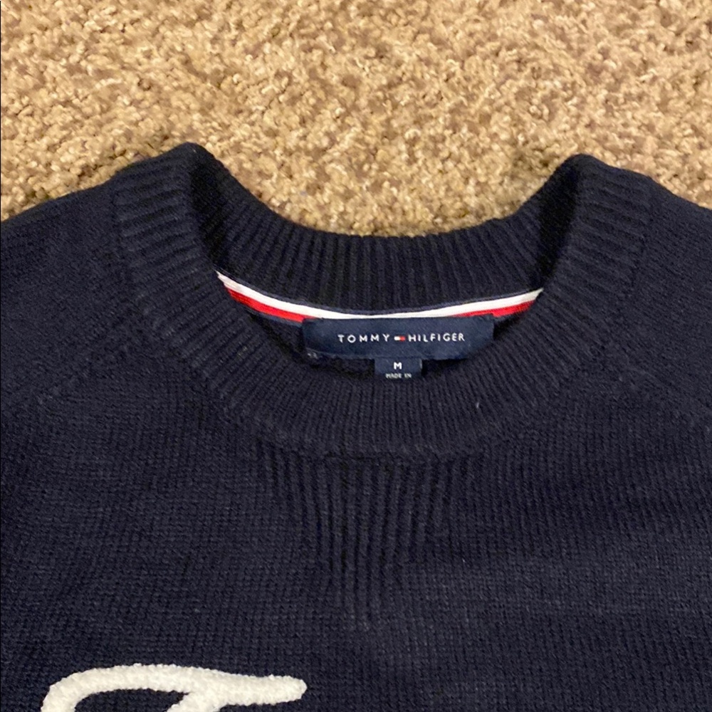 Navy Crewneck Sweater with Script Logo - Picture 3 of 8